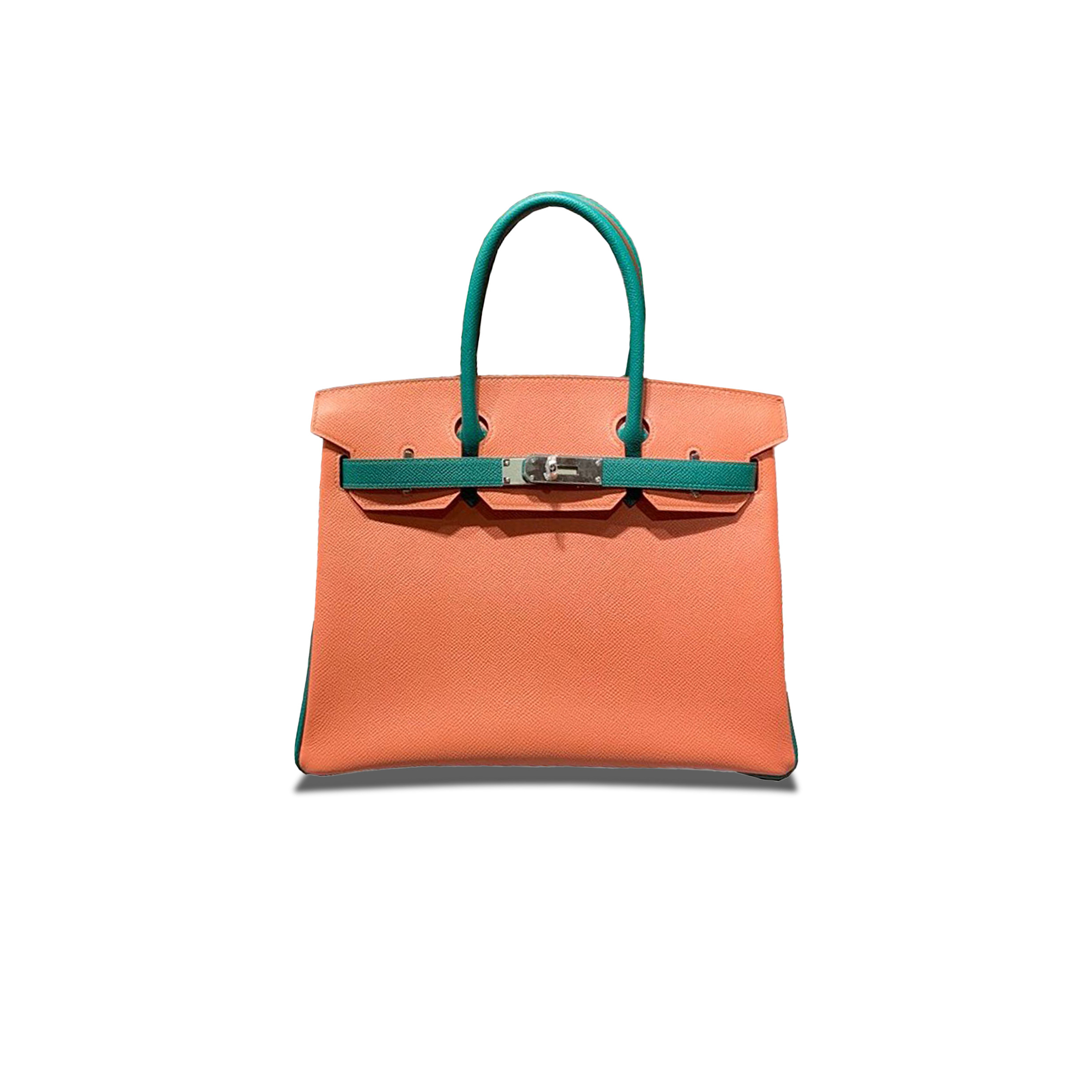 H**mes birkin 30 epsom lobster pink and peacock green silver buckle bag h028369ck70 (30*23*15cm)